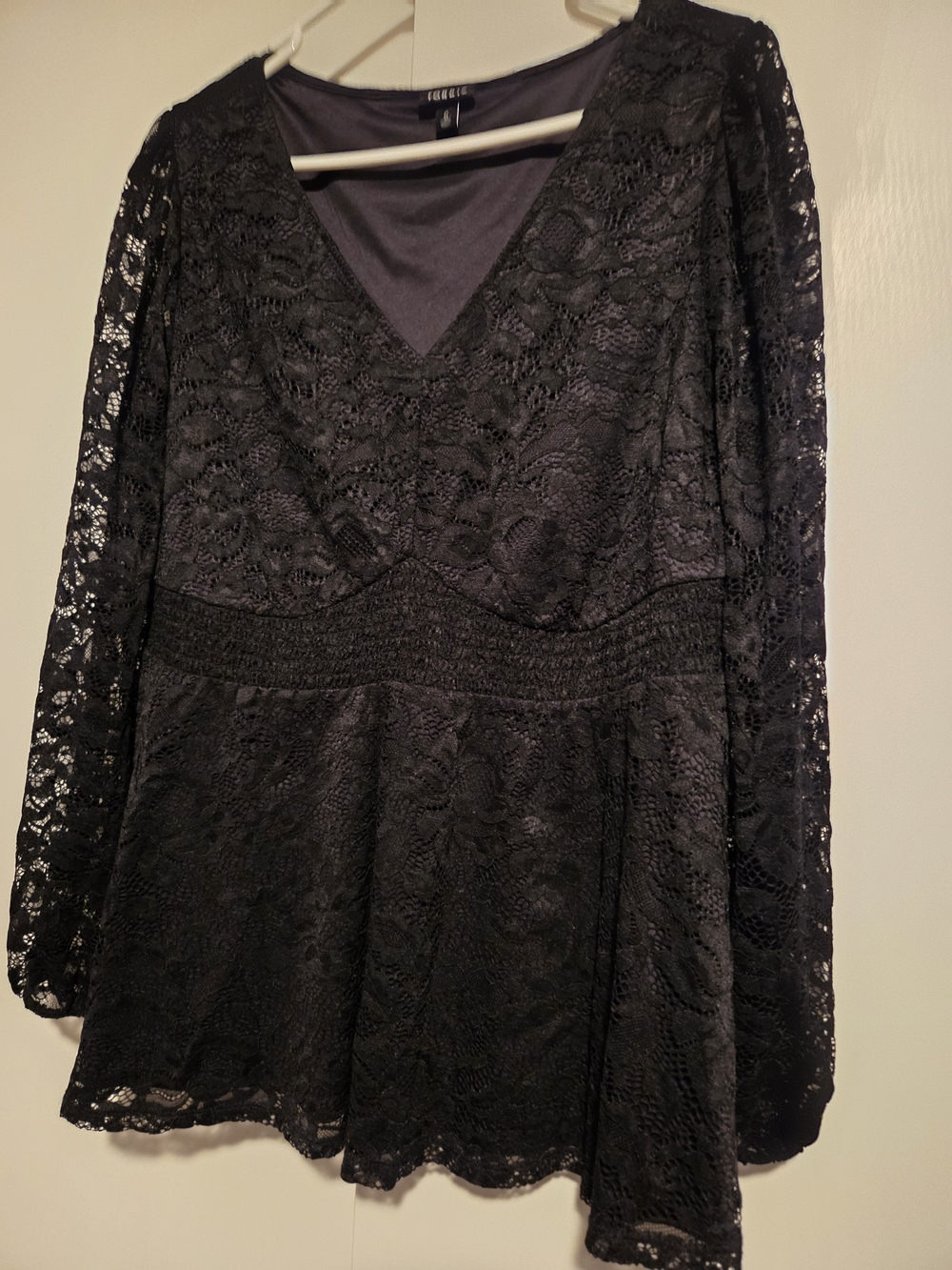 torrid Black Lace V-Neck Peplum Long Sleeve Dress